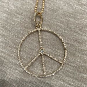 Sheryl Lowe 14K gold Pave Peace Sign Necklace
